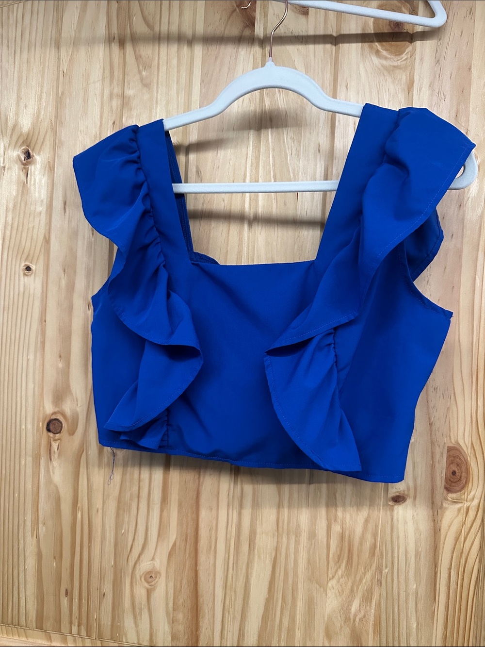 Ruffled Square Neck Crop Top - Royal Blue